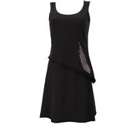 GURU SHOP Minivestido de algodón orgánico en capas, sin mangas, bohemio, estampado de plumas, para mujer, Negro , 38