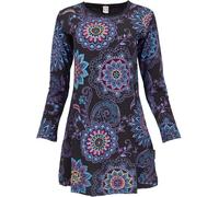 GURU SHOP Minivestido de algodón para mujer con bordado de flores coloridas, Negro/Lila, 38