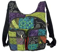 GURU SHOP Mochila Patchwork de Ocio Hippie - Negro, Unisex - Adultos, Algodón, Tamaño: One Size, 30x28x6 cm, Bolsas de Deporte