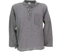 GURU SHOP Nepal - Camisa de pescador de algodón para hombre, negro / gris, L