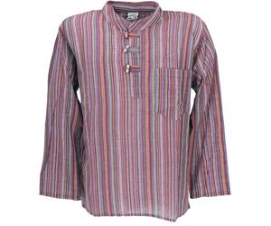 GURU SHOP Nepal - Camisa de pescador, diseño a rayas, hippie, color gris/negro, para hombre, Púrpura/Colorido, M