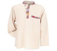 GURU-SHOP, Nepal Camisa de Pescador étnico, Camisa Goa, Crema, Algodón, Tamaño:L, Camisas de Hombre