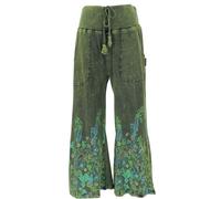 GURU SHOP Palazzo - Pantalones de algodón estilo bohemio, diseño hippie con flores, para mujer, de algodón, verde, 42