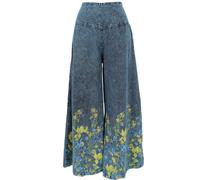 GURU SHOP Palazzo Pantalones de Algodón Pantalones Pantalones Falda con Flores Mujer Algodón Pantalones Ropa Alternativa, azul y amarillo, 40