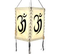 Guru-Shop Pantalla de Papel Lokta, Lámpara de Techo de Papel Hecho a Mano - Blanco Om, PapeldeLokta, 28x18x18 cm, Lámparas de Techo Asiáticas Lámparas de Papel Tela