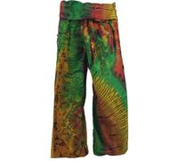 GURU-SHOP, Pantalón de Yoga y Pescador Tailandés de Algodón, Pantalón Batik, Verde, Talla Única, 3/4