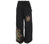 GURU SHOP Pantalones anchos con cintura ancha, bordado de mandala, para mujer, algodón, ropa alternativa, Negro , 44