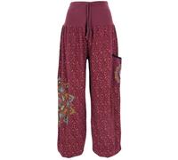 GURU SHOP Pantalones anchos de algodón para mujer, con cintura ancha, bordado de mandala, borgoña, 38