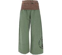 GURU SHOP Pantalones anchos Marlenehose, Buda, pantalones de yoga, pantalones bohemios con cintura ancha, para mujer, algodón, verde oliva, 36