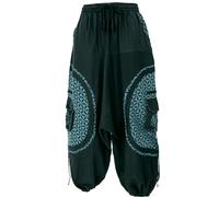 GURU-SHOP, Pantalones de Harén, Pluderhose, Pumphose, Pantalones de Aladino `Flower of Life`, Negro/Gasolina, Algodón, Tamaño:52, Pantalones de Hombre