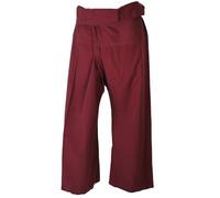 GURU-SHOP, Pantalones de Pesca de Algodón, Pantalones Wrap Pantalones de Yoga de Nepal, Burdeos, Tamaño:One Size, Pantalón de Pescador Talla Larga