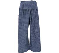 GURU SHOP Pantalones de pescador tailandeses con estampado de mantra de algodón tejido, pantalones de yoga, para hombre/mujer, verde, talla: talla única, azul, Talla única