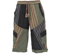 GURU SHOP Pantalones de yoga de patchwork, Goa, pantalones cortos para hombre, algodón, negro / verde, 46