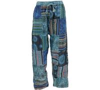 GURU SHOP Pantalones de yoga de patchwork, Goa, pantalones holgados para hombre, algodón, azul, 50
