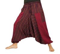 GURU-SHOP, Pantalones Harem, Pantalones Patchwork Rayados Puder, Pantalones Pumph, Pantalones Aladdin, Rojo Vino, Algodón, Tamaño:40, Pantalones de Hombre