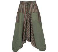 GURU-SHOP, Pantalones Harem, Patchwork Rayados Puder, Pump, Aladdin, Oliva, Algodón, Tamaño:40, pantalón