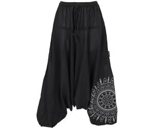 GURU SHOP Pantalones Harén Bombachos con Mandala, Aladino de Algodón para Mujer - Marrón/Negro, Talla 40/42 - Estilo Alternativo