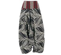 GURU SHOP Pantalones harén estampados, pantalones con cintura ancha tejida, mujer, negro, algodón, talla: 38, Modelo 7, 38