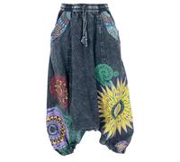 GURU SHOP Pantalones harén, Stonewash Pluderhose, Pumphose, Aladinhose - Negro/Colorido, Mujer, Talla: L/XL, negro y multicolor, 42