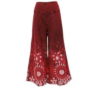 GURU SHOP Pantalones Palazzo Boho Flower Power de algodón, falda con flores, pantalones acampanados para mujer, algodón, rojo, 40