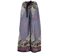 GURU SHOP Pantalones Palazzo de estilo boho de verano, hippie goa, mujer, azul grisáceo, 38
