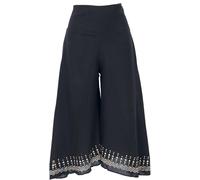 GURU SHOP Pantalones Palazzo Falda 3/4 Pantalones Estampados Naturales Boho Pantalones de Verano Mujer Algodón, Negro , 36