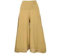 GURU SHOP Pantalones Palazzo Falda 3/4 Pantalones Estampados Naturales Pantalones Verano Mujer Algodón, amarillo curry, 38