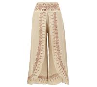 GURU SHOP Pantalones Palazzo Falda Pantalones Estampados Naturales Pantalones de Verano Mujer Algodón, beige claro, 42