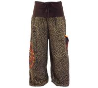 GURU-SHOP, Pluderhose Ancho con la Cintura Ancha y el Bordado de Mandala, Marrón Chocolate, Algodón, Tamaño:L/XL (42), Pantalones Pluderhosen y Aladin