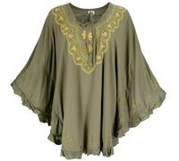 GURU SHOP Poncho hippie bordado, túnica, caftán, vestido de playa, talla grande, mujer, gris, sintético, talla: talla única, caqui, Tallaúnica