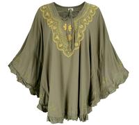 GURU SHOP Poncho hippie bordado, túnica, caftán, vestido de playa, talla grande, para mujer, gris, sintético, talla única, blusas y túnica, ropa