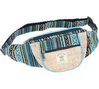 GURU SHOP Práctica riñonera de cáñamo, étnica, bolsa lateral - natural/azul turquesa, hombre/mujer, algodón, tamaño: talla única, 15 x 20 x 8 cm, para festivales hippie, azul, talla única, Casual