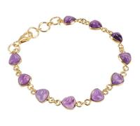 GURU SHOP Pulsera boho india, pulsera chapada en oro de plata de ley con piedras semipreciosas - amatista