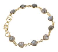GURU SHOP Pulsera boho india, pulsera chapada en oro de plata de ley con piedras semipreciosas - labradorita