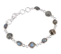 GURU SHOP Pulsera india boho de plata con piedras preciosas, labradorita