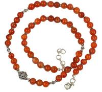 GURU SHOP Pulsera Mala, cadena con perlas de plata auténticas, cornalina, tamaño: cadena