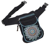 GURU SHOP Riñonera de tela con diseño de mandala, riñonera de Nepal, unisex, para adultos, 25 x 20 x 4 cm, negro/turquesa, Talla única para todos, Casual