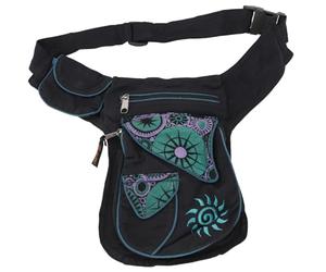 GURU SHOP Riñonera de tela, riñonera Goa con bordado de sol, negro/rojo, hombre/mujer, algodón, 25 x 20 x 10 cm, para festival, hippie, negro/lila, talla única, Casual