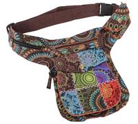 GURU SHOP Riñonera de Tela Sidebag & Patchwork Goa de Nepal - Marrón, Hombre/Mujer, Algodón, 28 x 20 x 3 cm, Festival - Hippie, Talla Única, Casual