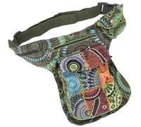 GURU SHOP Riñonera de Tela Sidebag & Patchwork Goa de Nepal - Marrón, Verde Oliva, Hombre/Mujer, Algodón, 28 x 20 x 3 cm, Festival Hippie, Talla Única, Casual