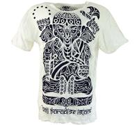 GURU-SHOP, Sure T-Shirt Tribal Ganesha, Blanco, Algodón, Tamaño:L, Camisetas Seguras