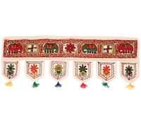 Guru-Shop Tapiz Indio, Banderín Oriental con Lentejuelas, Toran - Elefante Blanco, Algodón, 30x85 cm, Bolsillos de Pared Colgantes de Pared