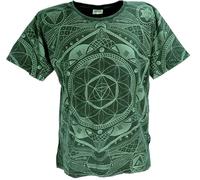 GURU SHOP Tibet & Buddhist Art Camiseta, Flower of Life Mandala Stonewash Camiseta - Verde, Hombre, Algodón, Talla: M