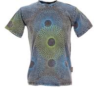 GURU SHOP Tibet & Buddhist Art Camiseta, Fusion Mandala Stonewash, Camiseta para hombre, negro/azul, XL