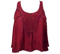 GURU SHOP Top Boho Chic Bordado Top Corto Holgado Verano Mujer, rojo, 38
