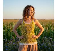 GURU SHOP Top de yoga con mandala, estampado a la piedra, Goastyle de verano, algodón, ropa alternativa amarillo Small/Medium