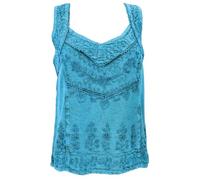 GURU-SHOP, Top Hippie Indio Bordado, Blusa Corta Boho-Chic, Azul Turquesa, Sintético, Tamaño:40, Camisetas, Camisetas, Camisetas