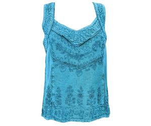 GURU-SHOP, Top Hippie Indio Bordado, Blusa Corta Boho-Chic, Azul Turquesa, Sintético, Tamaño:40, Camisetas, Camisetas, Camisetas