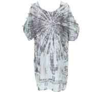 GURU SHOP Vestido batikdress con hombros descubiertos, túnica con hombros fríos, vestido de playa, minivestido ancho, camiseta grande, mujer, rojo, sintético, talla: 42, azul turquesa, 42