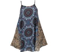 GURU SHOP, Vestido Corto Boho Dashiki Mini, Sin Mangas, Azul Petróleo/Marrón, Sintético, Talla: 38, Para Mujer, Ocio, Playa